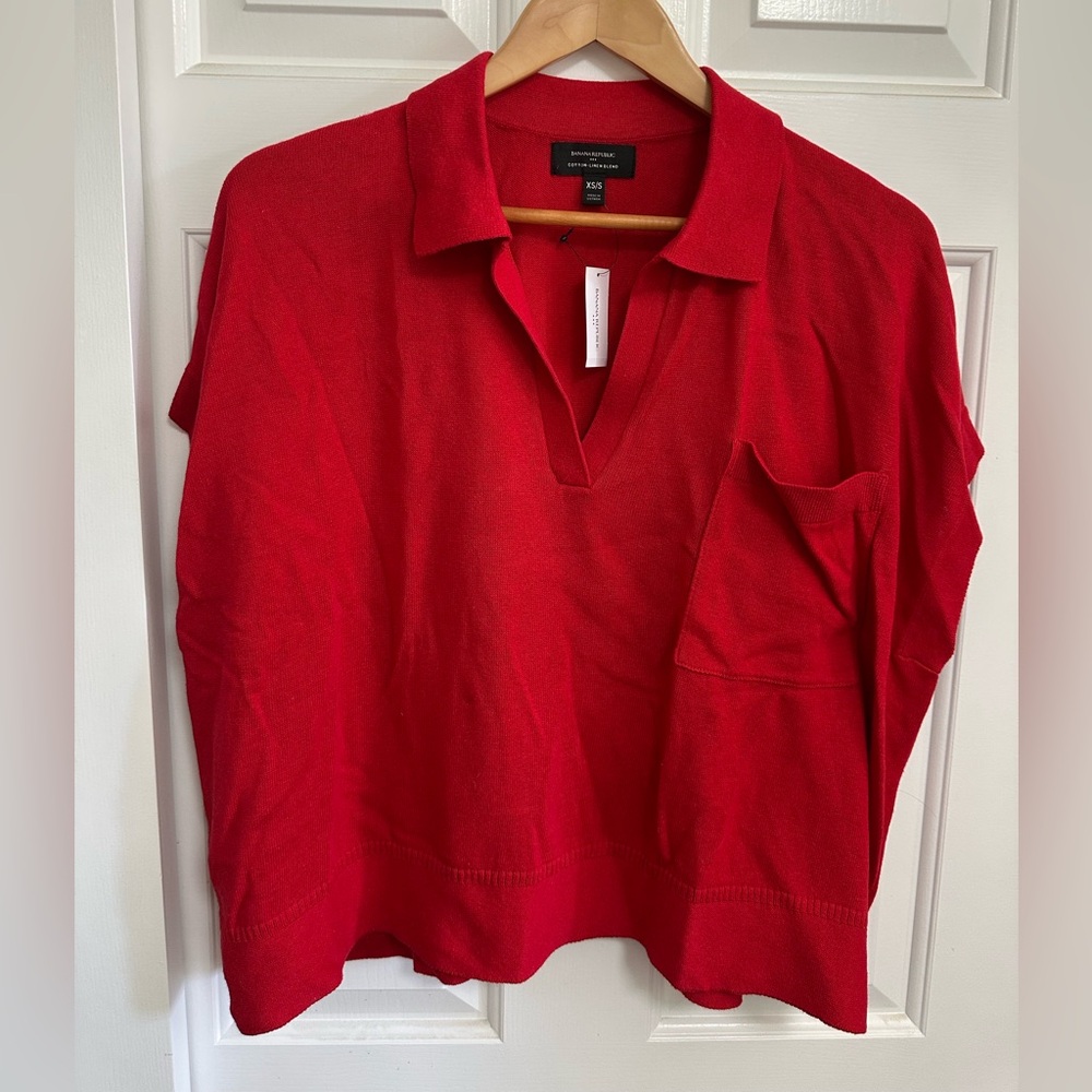Banana Republic Red Polo-Style Knit Top